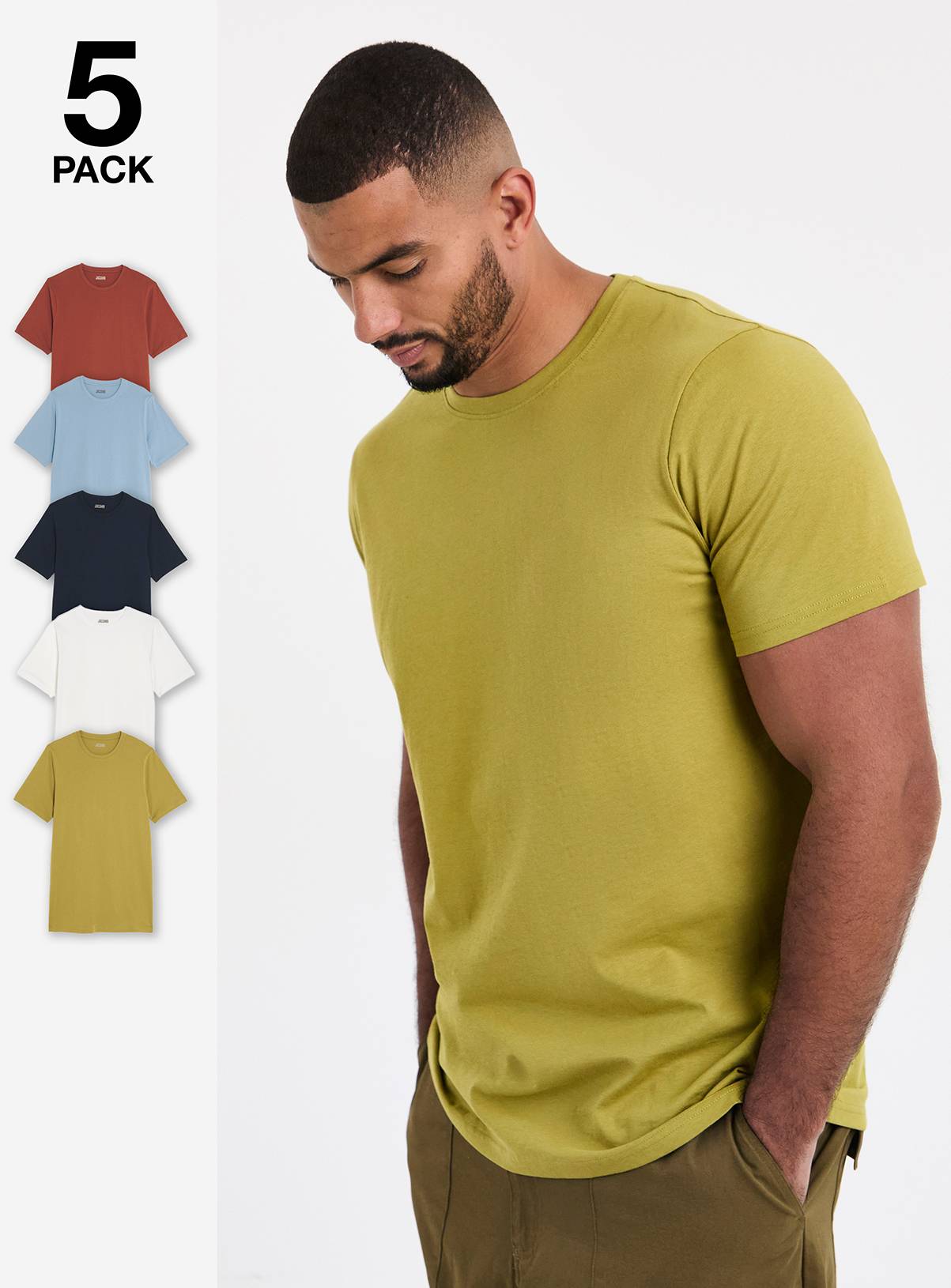 JACAMO 5 Pack Pure Cotton Crew Neck T-shirts L - Image 1